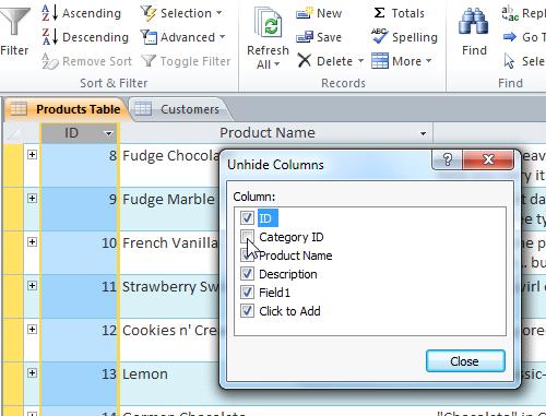 Unhiding a hidden field Table Formatting Options Page 6 Alternate Row Color By default, the background of every other row in an Access table is a few shades darker than the background