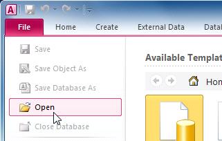 Opening a database 3. Locate and select the desired database, then click Open. Selecting a database to open 4.