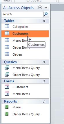 Selecting an object in the Navigation Pane 2. Double-click the desired object.