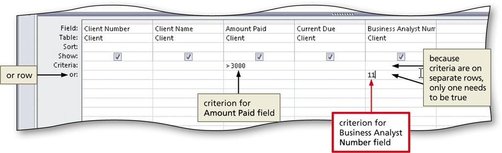 Using a Compound Criterion Involving OR Open the query in Design view Add criterion for one field to the