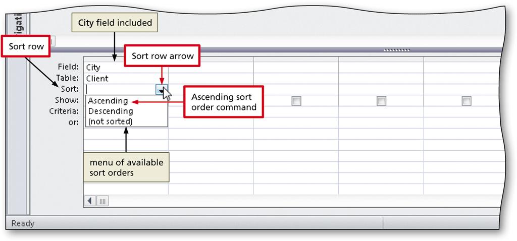 Sorting Data in a Query Open the query in Design view Click the Sort row below the field you wish to sort, and then