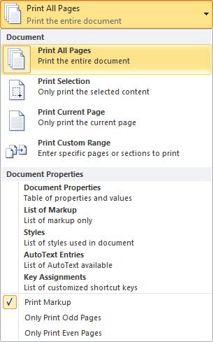 Printing a Document When you are ready to print a document, you can quickly print one copy of the entire document using the current printer, or you can change the default print settings before you