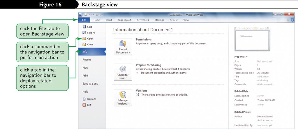Working with Files Backstage view provides access to document-level features Creating