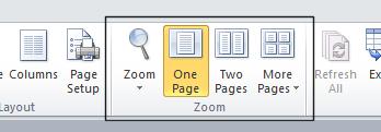 The Zoom button offers zoom pre-sets in percentages and the three pages per view options offer the chance to