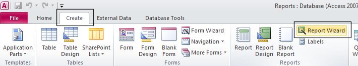 Using the Report Wizard Click on the Create tab and from within