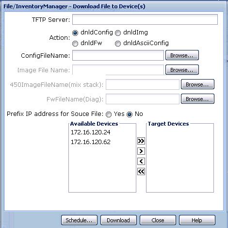 274 Using File Inventory Manager 4 In the TFTP Server field, enter the host name or IP address of the TFTP server for the download operation 5 In the ConfigFileName field, enter the name of the base
