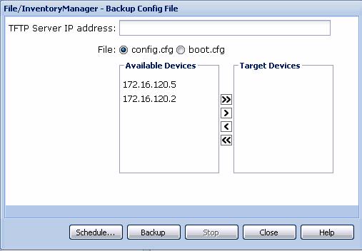 280 Using File Inventory Manager Backing up a configuration file Perform the following procedure to back up configuration files from devices Step Action 1 Open File Inventory Manager 2 From the menu