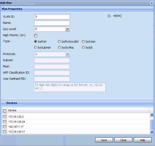 68 Using VLAN Manager New server node VLAN interface The figure below shows the New VLAN interface which you use to add a new VLAN to the server node The table that follows the figure describes the