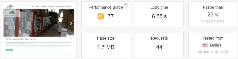 a) Load Time: The website load time is more (i.e. 6.55 seconds).ideally the web page should load within 2-3 seconds. b) Performance Grade: The website performance grade is 77/100.