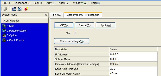 d. Move the mouse pointer over the IP-EXT card, then click Card Property. 2. a. In the IP Address box, type the IP address of the card. *1 b.