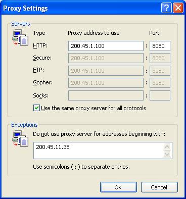 4.4.1 Registering IP Telephones 8. a. Under Do not use proxy server for addresses beginning with:, type the IP address of the LAN port of the card. b. Click OK.