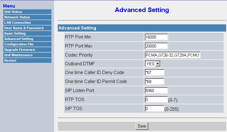 4.4.1 Registering IP Telephones Advanced Setting Parameter RTP Port Min RTP Port Max Codec Priority Description Specifies the minimum port number for RTP transmission and reception (even number only).