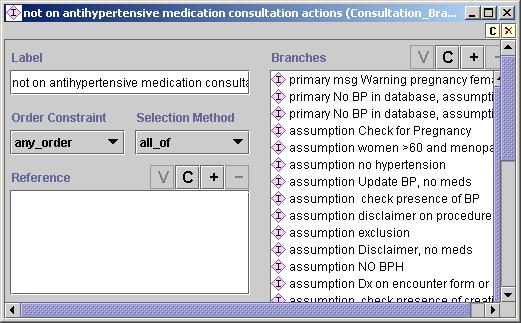 Figure 40 - Consultation_Branch_Step example Figure 41 - Consultation_Action_Step example showing the encourage smoking cessation action if the tobacco use rule_in condition (shown as Rule In) is