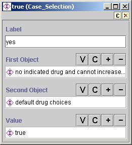 Figure 43 - Case_Selection instance. It specifies that if the expression in the source (First Object) evaluates to the value in the Value slot, then take the step in the target (Second Object).