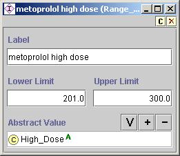 Figure 63 - An instance of Range_Mapping_Entry, showing the lower and upper limits of high dose for metoprolol. III.4.