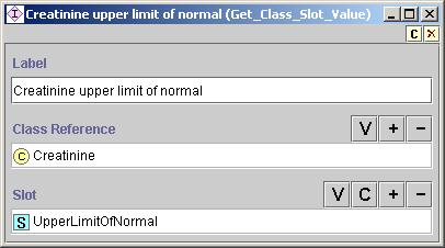 Figure 68 - An instance of Get_Class_Slot_Value. It obtains the value of the UpperLimitOfNormal slot from the Creatinine class.