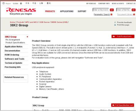 38K2 group information Click 38K2 group on RENESAS devices site ahead one page, can be take 38K2