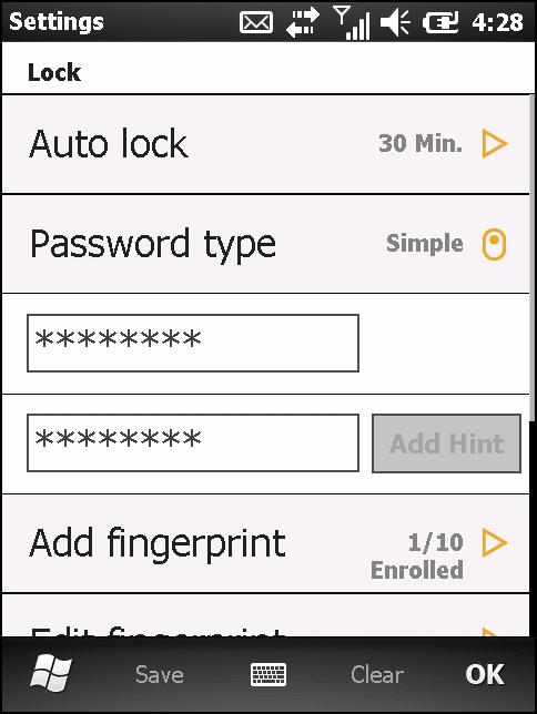 Switching Between Microsoft Lock and Lock Plus To select either the Microsoft Lock or Lock Plus: 1. Tap Start > Settings > Lock Switch. 2.
