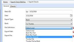 Select the Date Select Export Type Bank Bank Account must select the