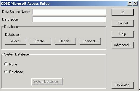 database. This opens the ODBC Microsoft Access Setup dialog box, shown below.