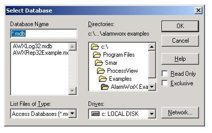 TrendWorX SQL Data Logger Selecting an Existing Microsoft Access Database File Click Create to create a new.mdb file. This opens the.mdb file directory in the New Database dialog box, as shown below.