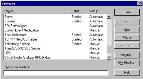 Introduction Services Window 3. Use ProcessView Tray to set TrendWorX SQL Data Logger to start automatically as an NT service the next time the PC is rebooted.