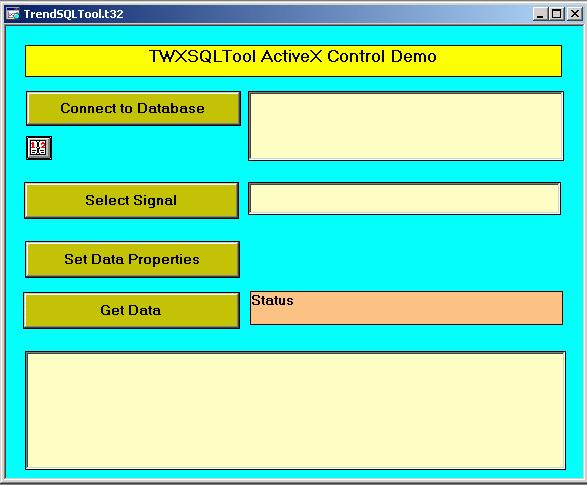 t32," shown in the figure below, which uses VBA forms to demonstrate the use of the TrendWorX SQL Tool ActiveX control. 1. Start the TrendWorX Container. 2. Load the "TrendSQLTool.