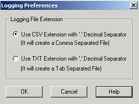 TrendWorX Persistent Trending Selecting Logging Preferences from the View menu opens the Logging Preferences dialog box, shown below, which enables you to log to a.csv file or a.txt file.