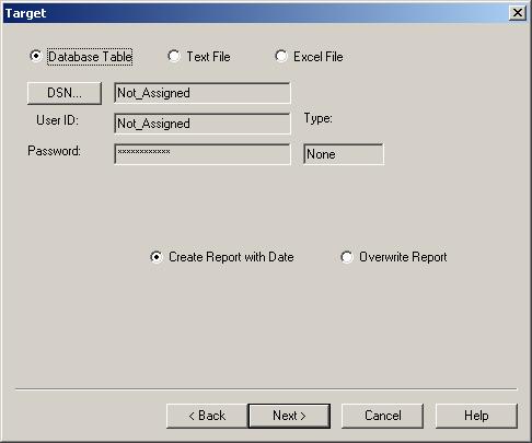 TrendWorX Reporting Target The next step in the Report Configuration Wizard is the Target dialog box, shown below.