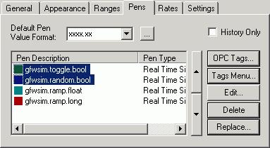 In the Pens tab, select the trend pen(s) you would like to reposition, as shown in the figure below.