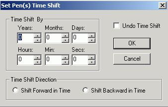 Introduction This opens the Set Pen(s) Time Shift dialog box, as shown below. Choose the interval and direction for the time shift.
