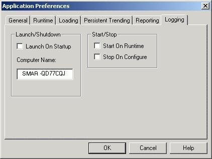 TrendeWorX Container Logging Tab The Logging tab, shown in the figure below, enables you to interface with the TrendWorX SQL Data Logger.