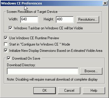 TrendeWorX Container Setting Windows CE Preferences You can also click the Browse button to select the destination directory.