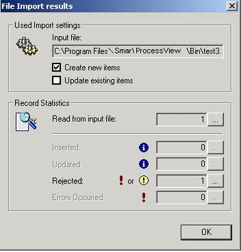 Introduction When you have selected a file to import, click Open. When the import is completed, the File Import Results dialog box opens, as shown below.