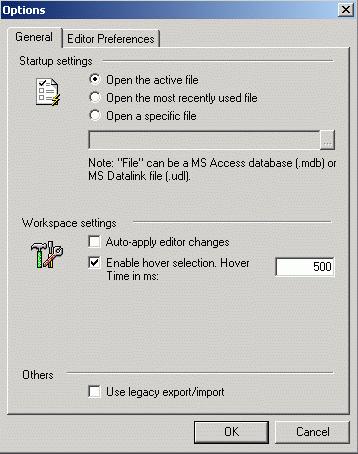 Introduction Options Dialog Box: General Tab Startup Settings The Startup Settings options allow you to save regional settings in the registry so that they are applied each time you start the