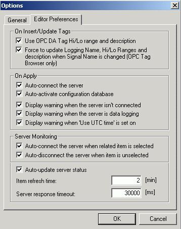 TrendWorX Logger Configurator Options Dialog Box: Editor Preferences Tab Help Menu The Help menu commands are listed in the table below.