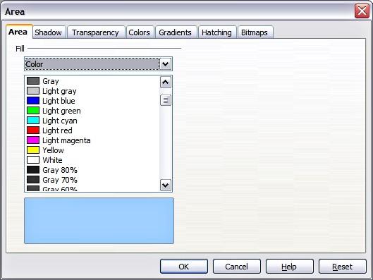 Formatting areas Formatting areas Impress offers many different options for formatting the fill of an area. 1) Start by selecting the object to which the formatting will be applied.