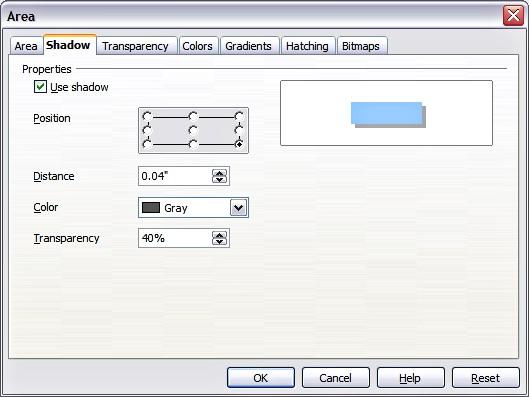 Formatting areas Formatting shadows Shadowing can be applied to both lines and areas.