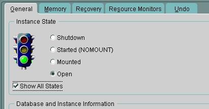 STARTUP Command (continued) Using Oracle Enterprise Manager to Start Up a Database From the OEM Console: 1. Navigate to Instance > Configuration. 2.