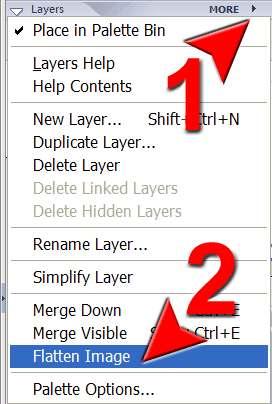Type a name for the file (green arrow) and Left-click on the Save button. Ensure that the Maximize compatibility is checked and Left-click on OK button. Figure 9 10. FLATTEN LAYERS.