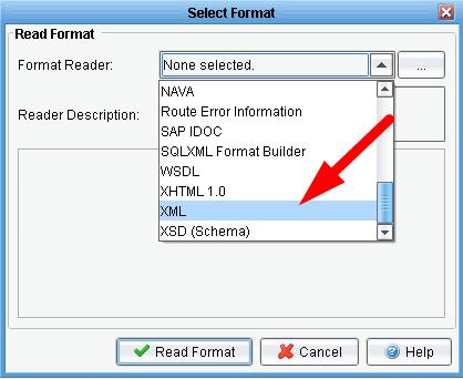 Select the XML format reader