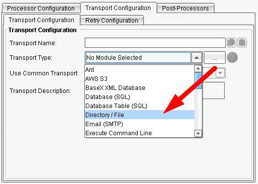 From the Transport Type drop down choose Directory / File.