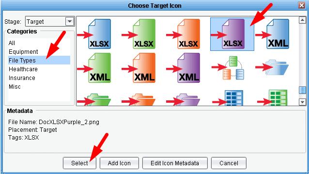 Select the File Types category, choose any of the XLSX icons