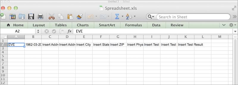 If we open the spreadsheet we can see cells populated with our mapped data.