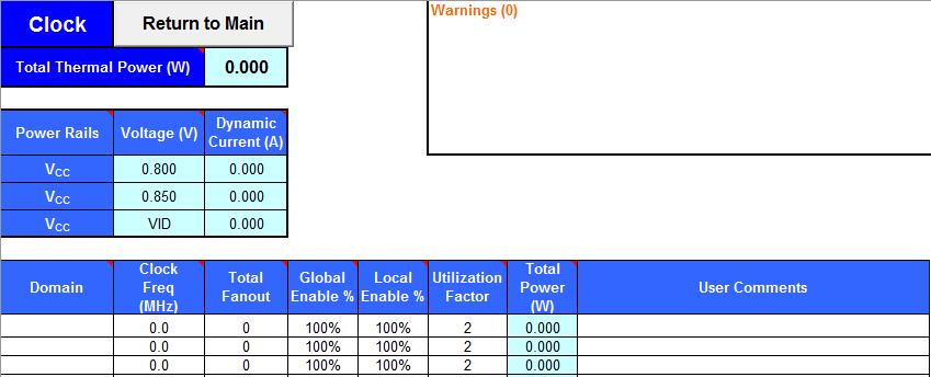 4.6 Intel Stratix 10 EPE - Clock Worksheet Each row in the Clock worksheet of the Early Power Estimator (EPE) for Intel Stratix 10 devices represents a clock network or a separate clock domain.