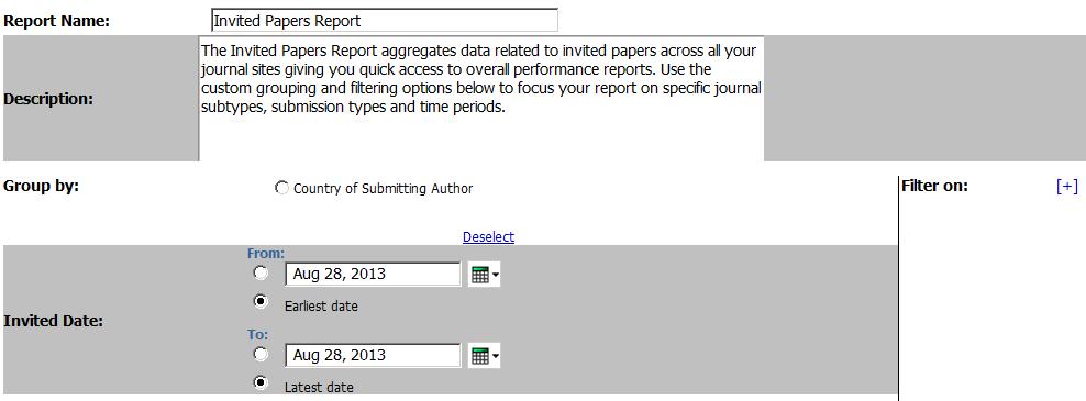 Clarivate Analytics ScholarOne Manuscripts Publisher Level Reporting Guide Page 30 Invited Papers This report will allow the ability to view invitation counts, acceptance rates, and other relevant