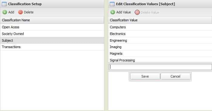 Clarivate Analytics ScholarOne Manuscripts Publisher Level Reporting Guide Page 5 Classifications values are added in the same manner as Classification names.