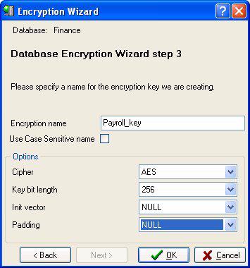 Using IBConsole to set up and perform encryption Figure 13.5Step 3: Create an encryption key 7 Click OK to complete the database-level encryption process.