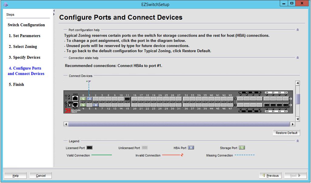 Match the physical connections shown on the Configure Ports and Connect Devices window.