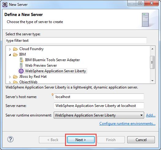 Select "WebSphere Application Server Liberty" and